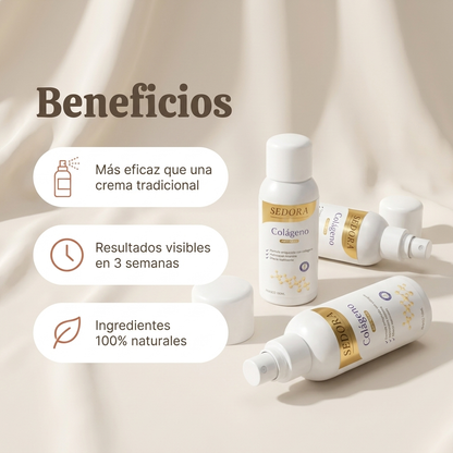Beneficios SEDORA: más eficaz que una crema · resultados visibles en 3 semanas · 100% naturales
